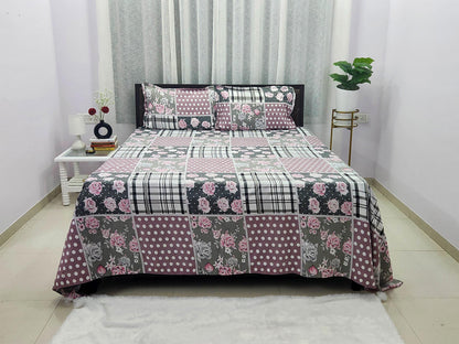 Zoe- White & Pink Floral Bedsheet