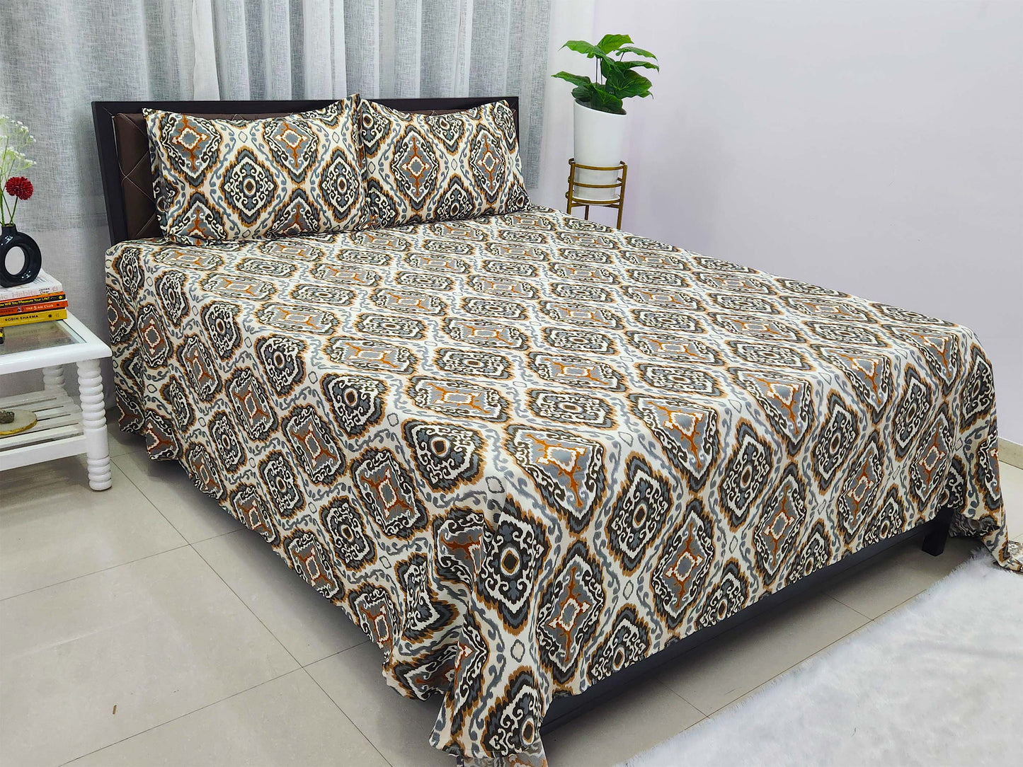 Meenal- White & Grey Bedsheet