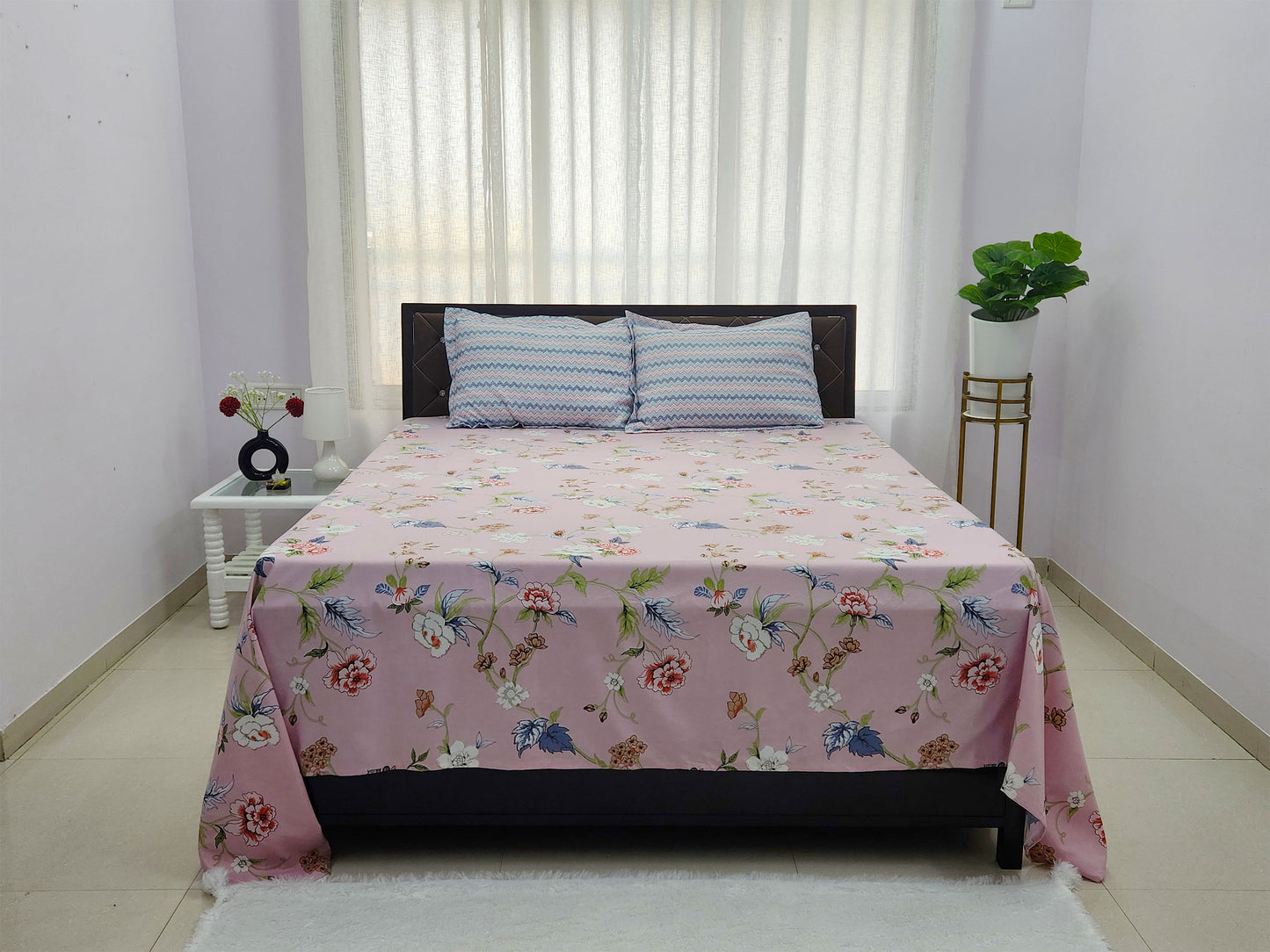 Blush Bloom- Pink Floral Bedsheet