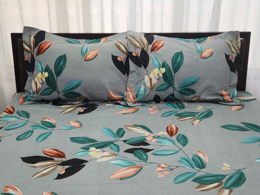 Emerald Petals- grey Bedsheet