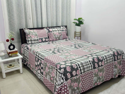 Zoe- White & Pink Floral Bedsheet
