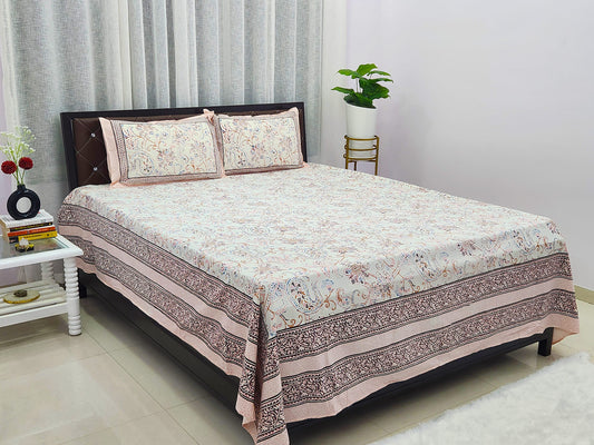 Jiya - Pink & White Ethnic Bedsheet