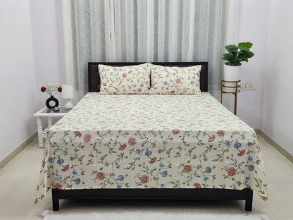 Amour Bloom- Beige Floral Bedsheet