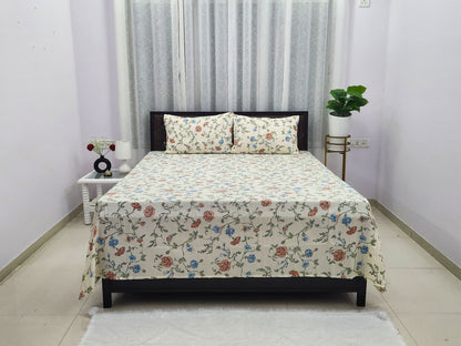 Amour Bloom- Beige Floral Bedsheet