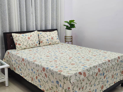 Amour Bloom- Beige Floral Bedsheet