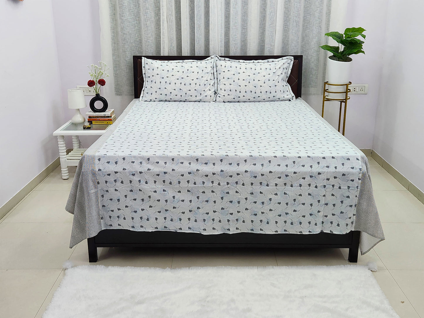 Black Rose- White Bedsheet