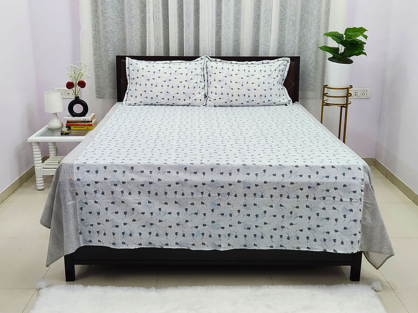Black Rose- White Bedsheet