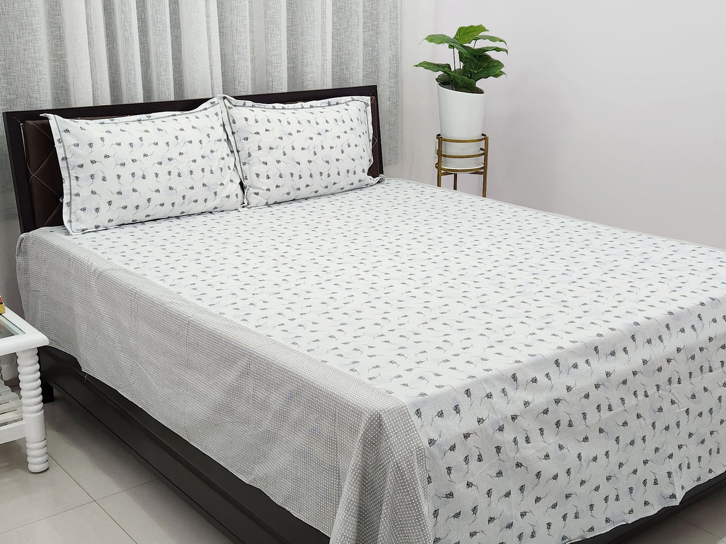 Black Rose- White Bedsheet