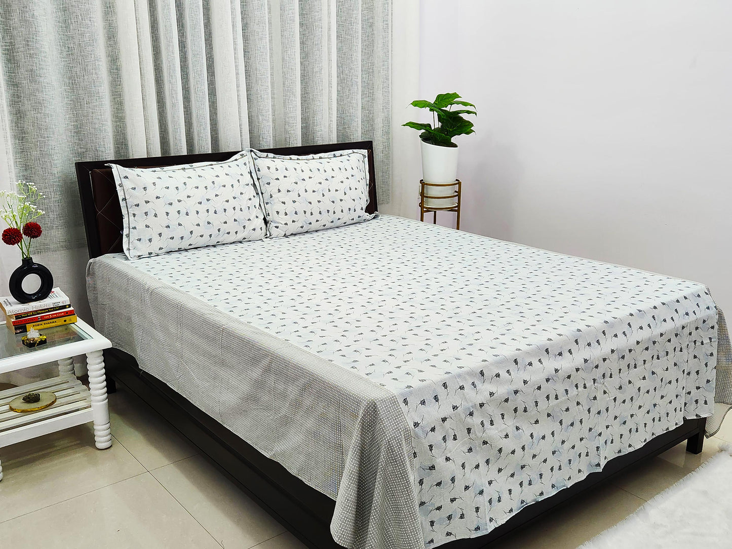 Black Rose- White Bedsheet