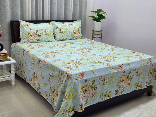 Lush Mint Green Floral Bedsheet