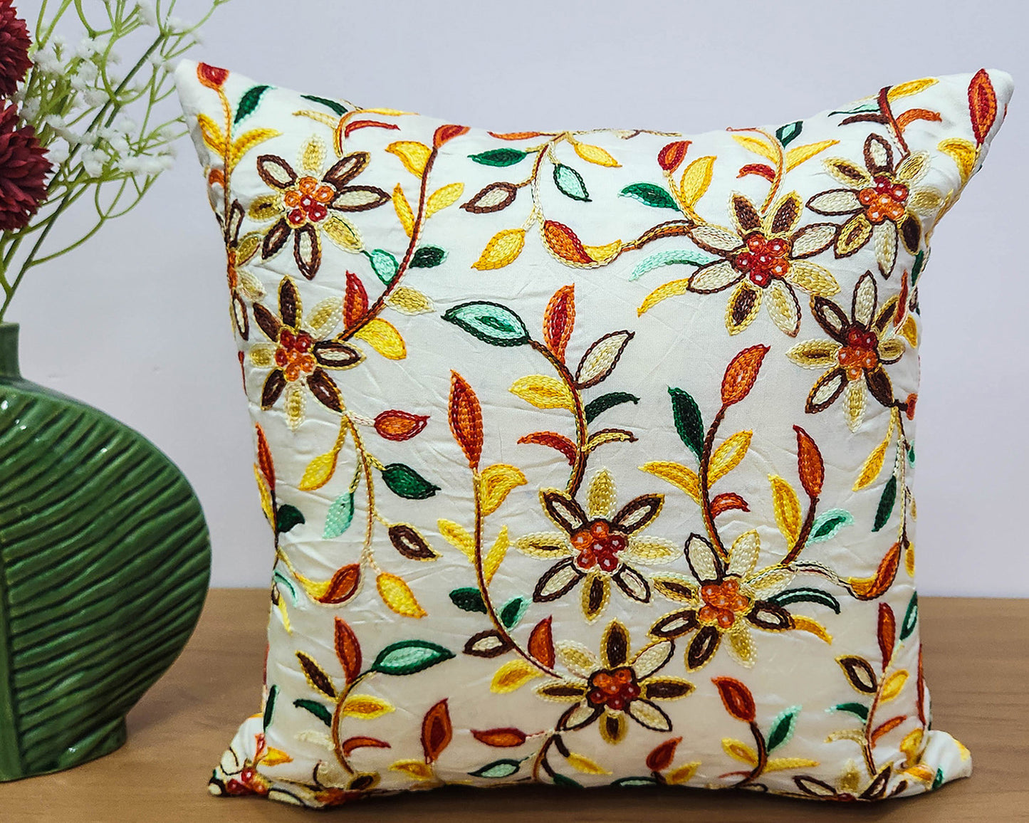 Floral Elegance Off White Cushion Cover