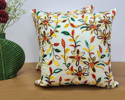 Floral Elegance Off White Cushion Cover
