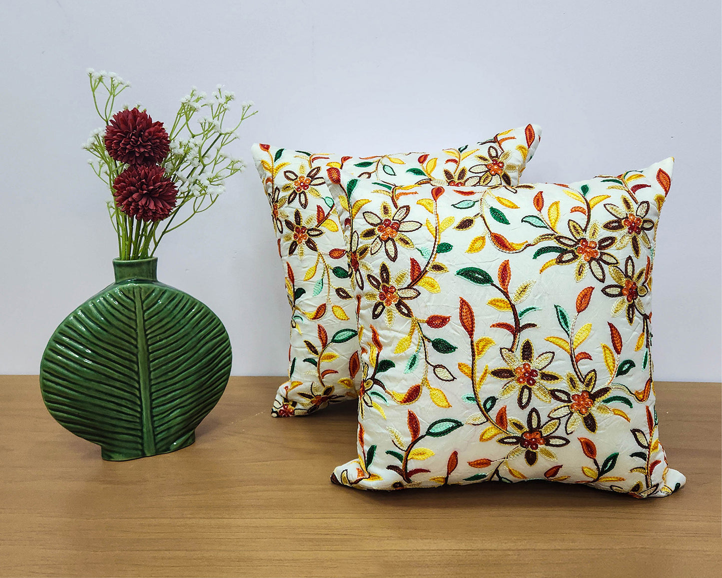 Floral Elegance Off White Cushion Cover