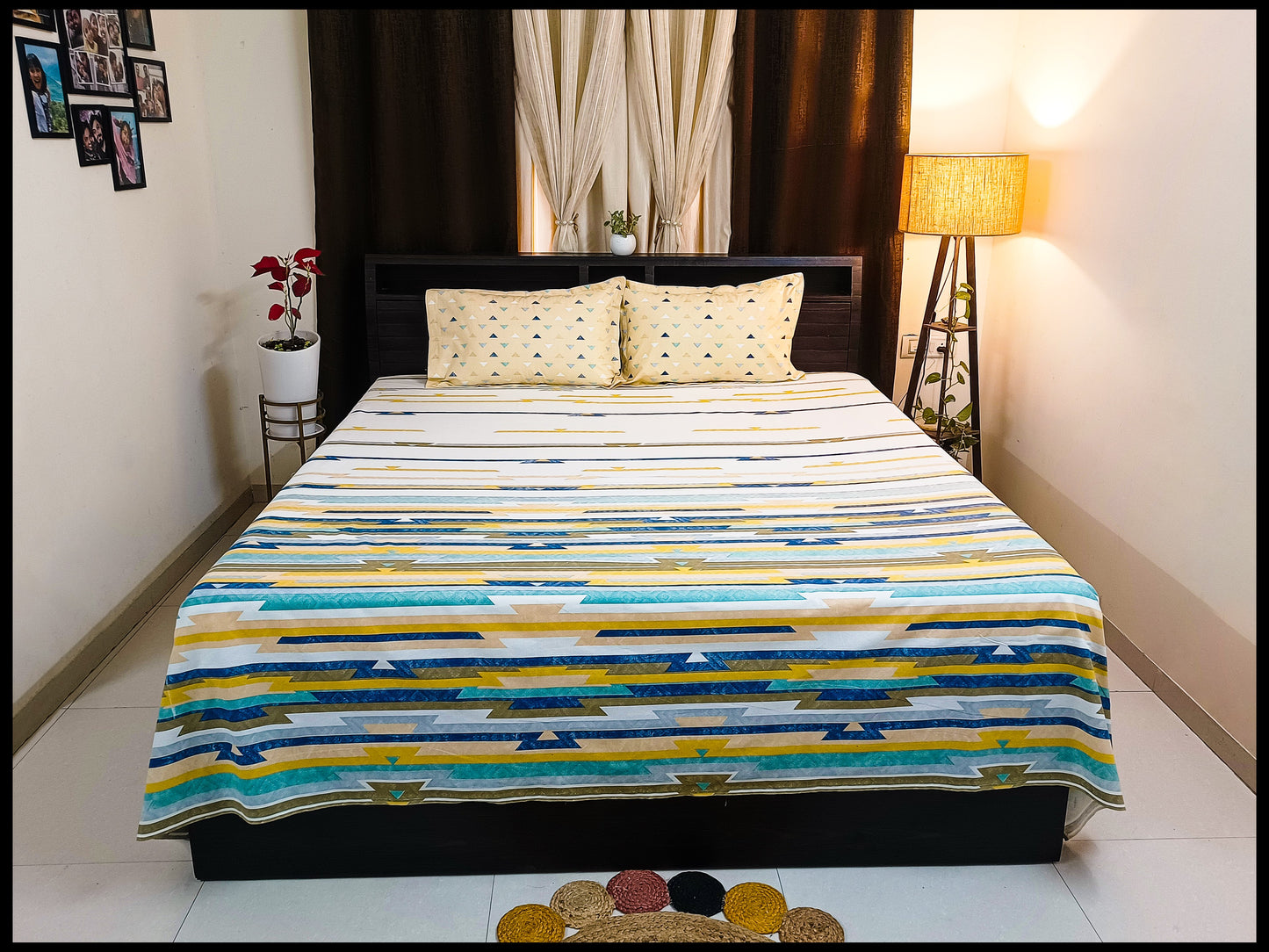 Aisha - Yellow Striped Designer Bedsheet