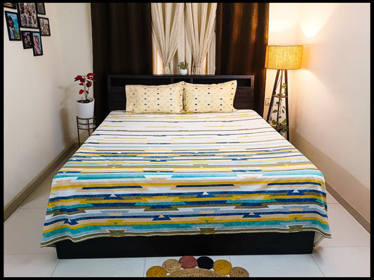 Aisha - Yellow Striped Designer Bedsheet