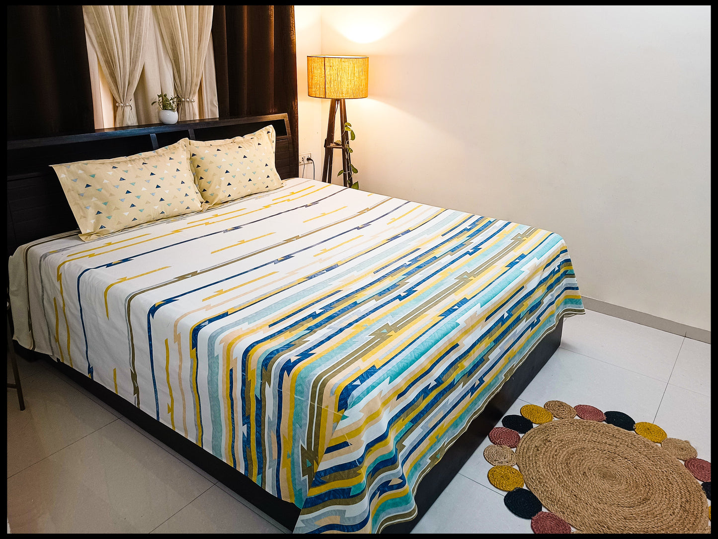 Aisha - Yellow Striped Designer Bedsheet