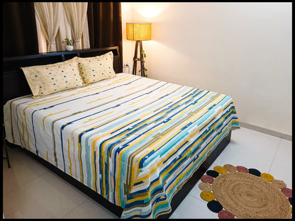 Aisha - Yellow Striped Designer Bedsheet