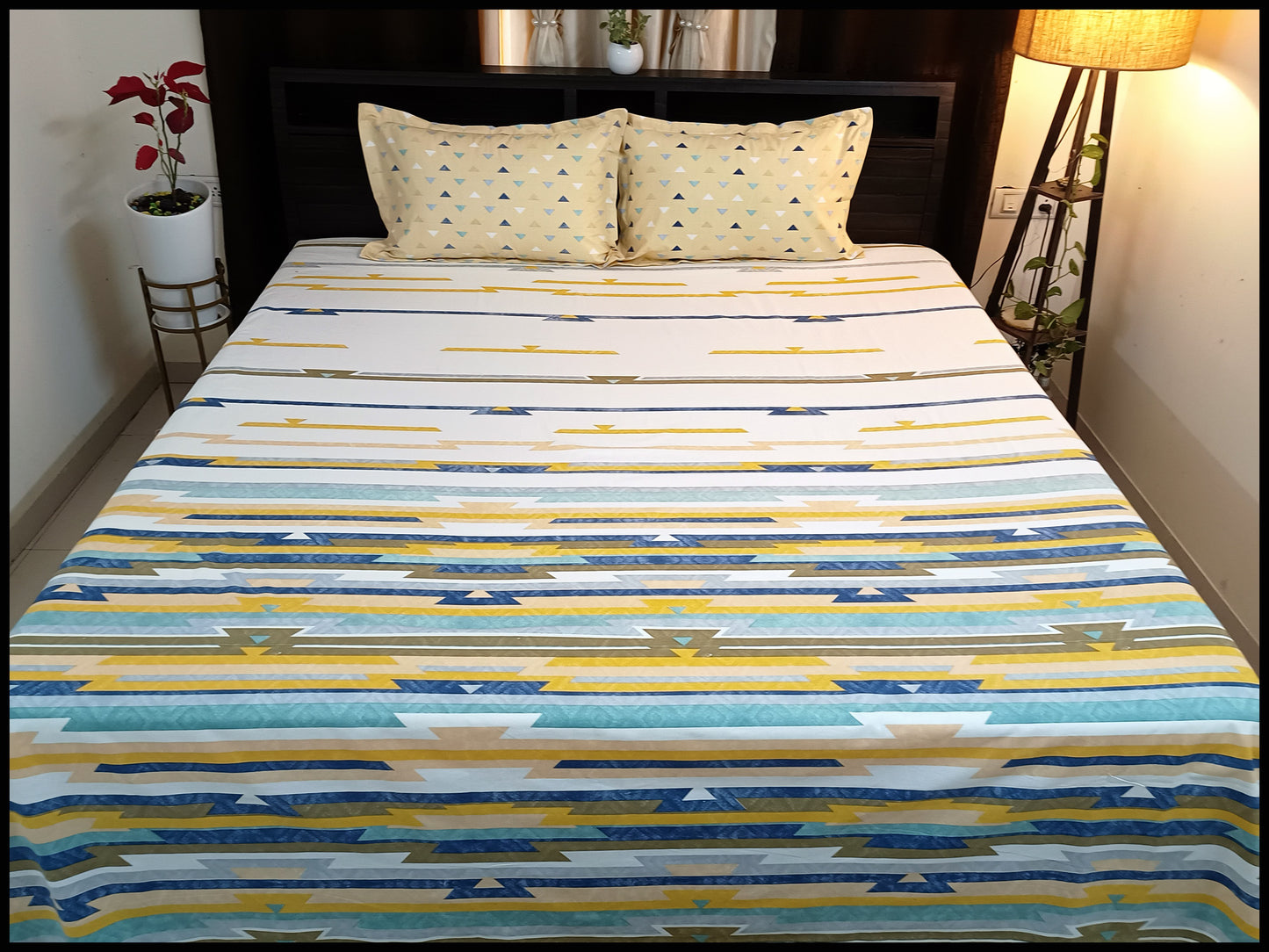 Aisha - Yellow Striped Designer Bedsheet