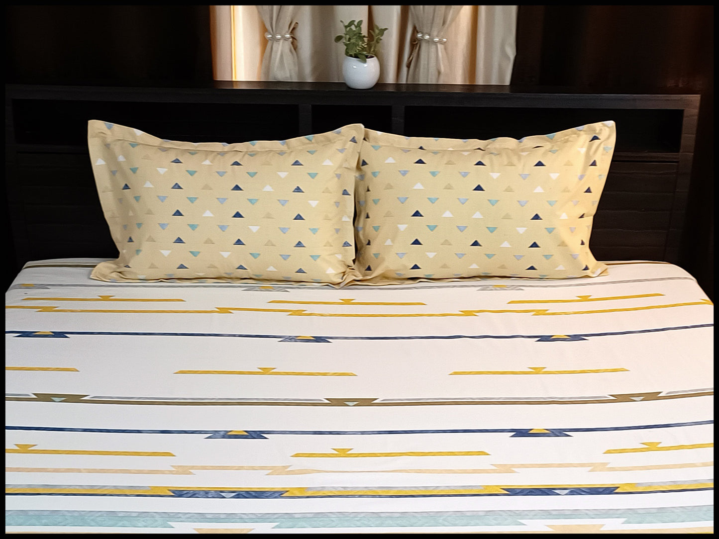 Aisha - Yellow Striped Designer Bedsheet