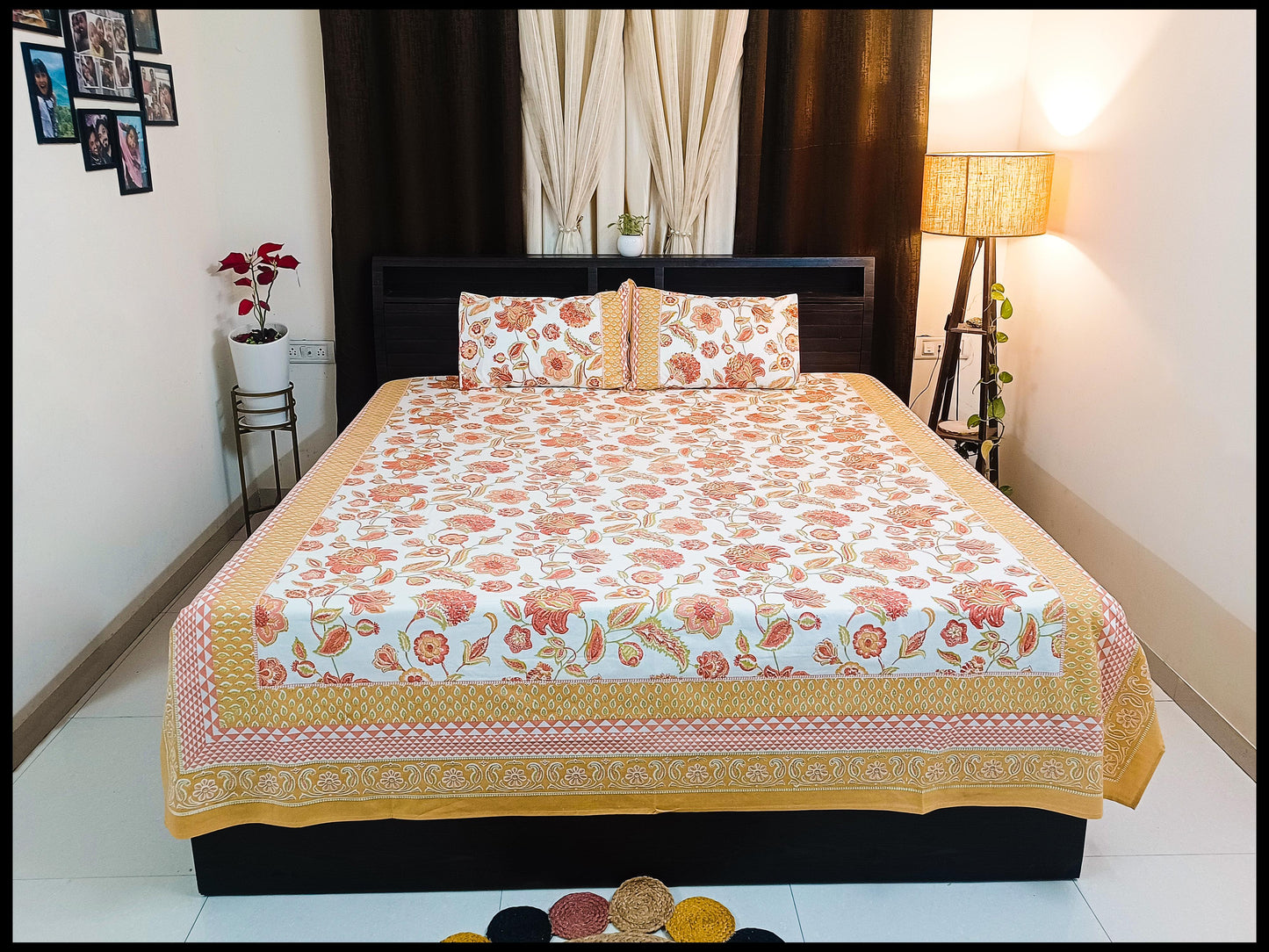Aruni - Orange Floral Bed sheet