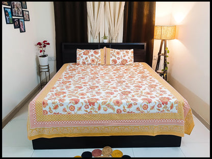 Aruni - Orange Floral Bed sheet