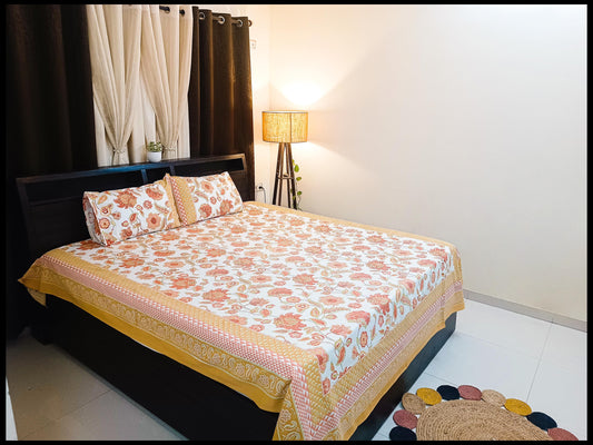 Aruni - Orange Floral Bed sheet
