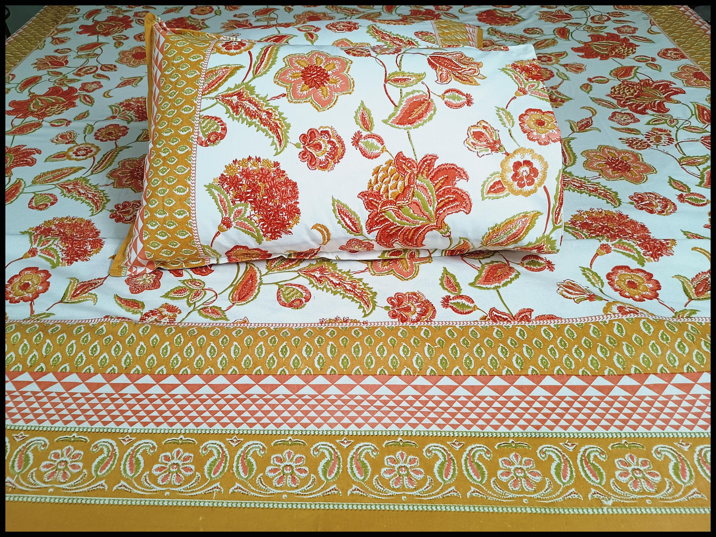 Aruni - Orange Floral Bed sheet