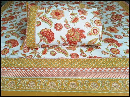 Aruni - Orange Floral Bed sheet