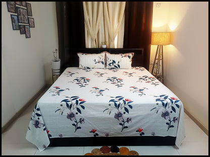 Asin - White Floral Bedsheet