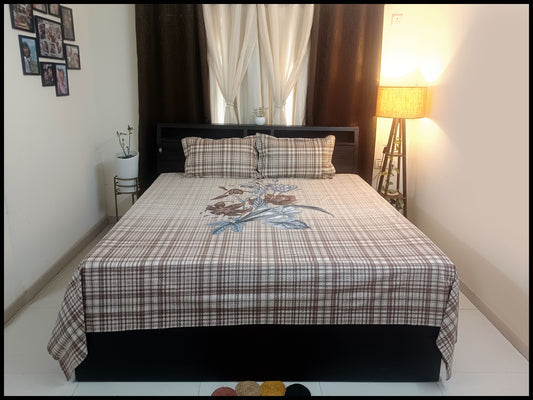 Baiza - Brown Designer Floral Bedsheet