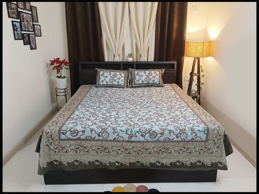 Bela - Pastel Blue Ethnic Floral Bedsheet