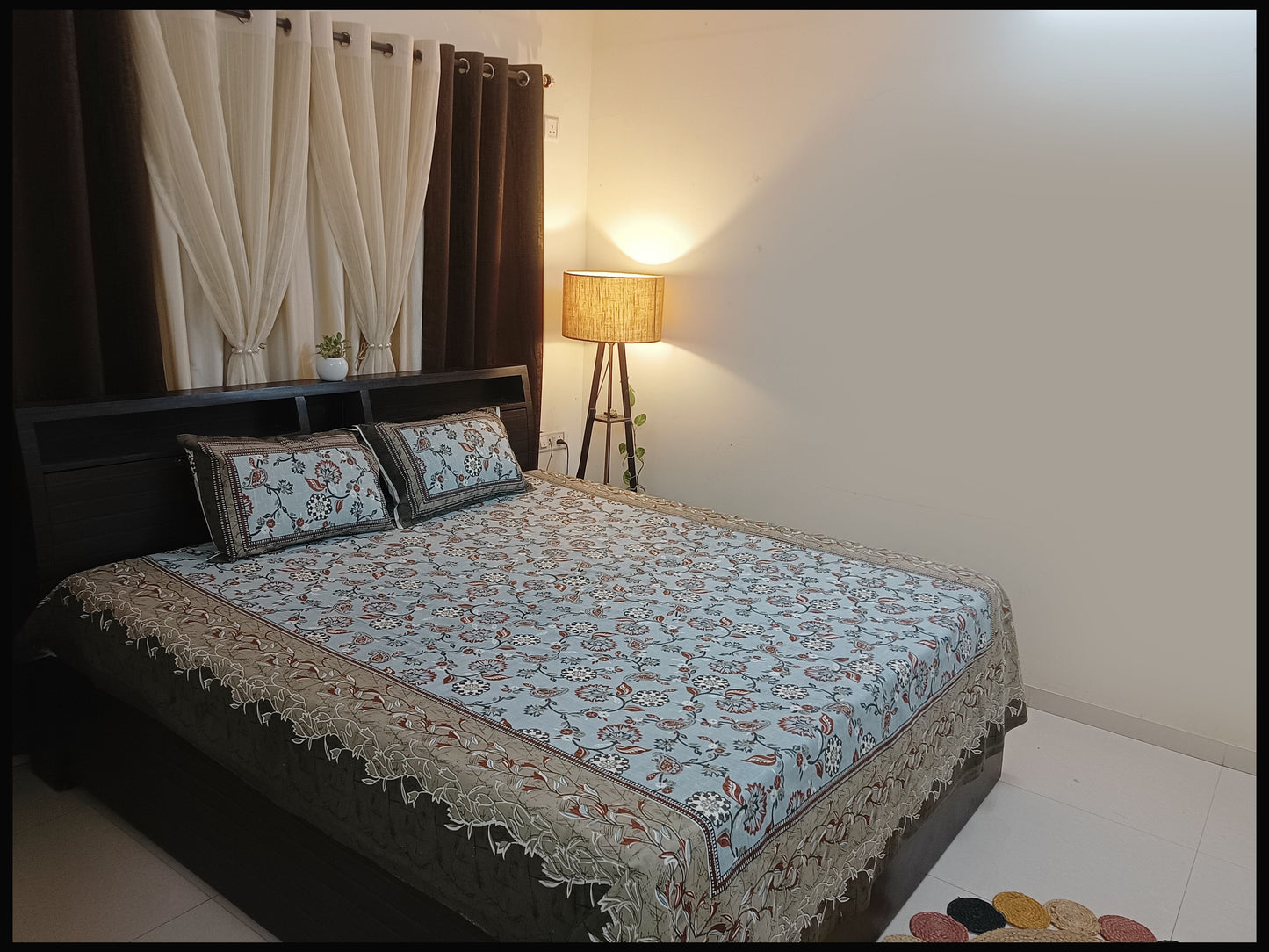 Bela - Pastel Blue Ethnic Floral Bedsheet