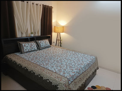 Bela - Pastel Blue Ethnic Floral Bedsheet