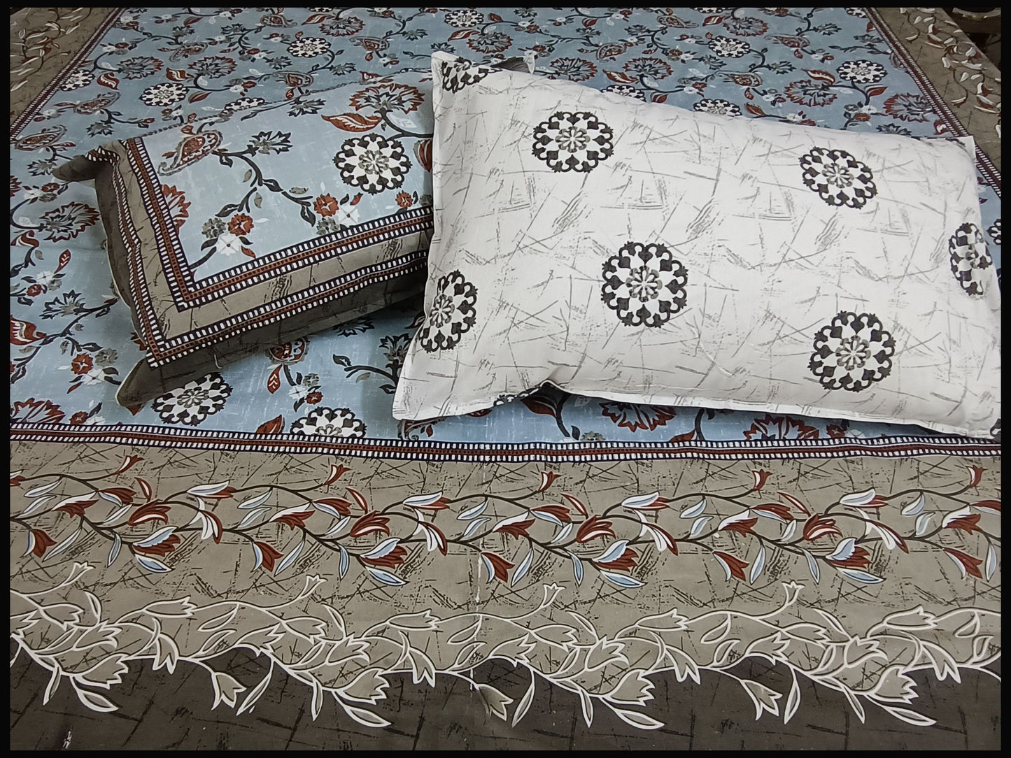 Bela - Pastel Blue Ethnic Floral Bedsheet