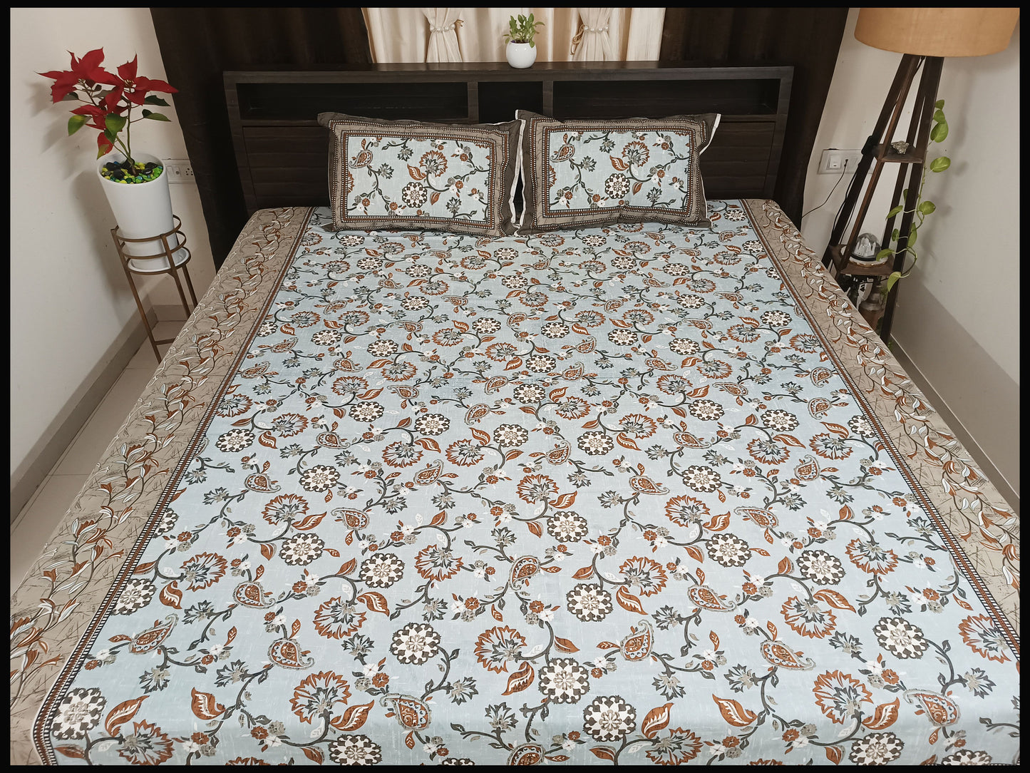 Bela - Pastel Blue Ethnic Floral Bedsheet