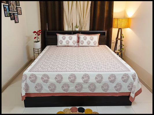 Ishani - White-Brown Floral Bedsheet